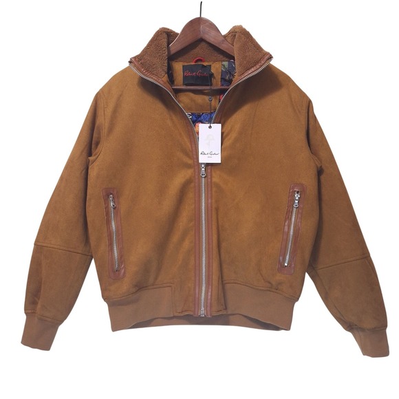 Robert Graham Other - Robert Graham RG-51 Mens S Faux Suede Bomber Jacket Pop Art Quilt Lining Tan NWT
